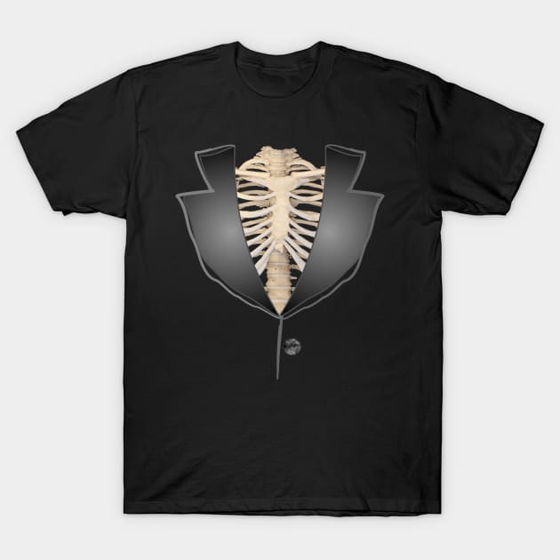 1980s Funny Gothic halloween rib cage  skeleton tuxedo T-Shirt by Tina
